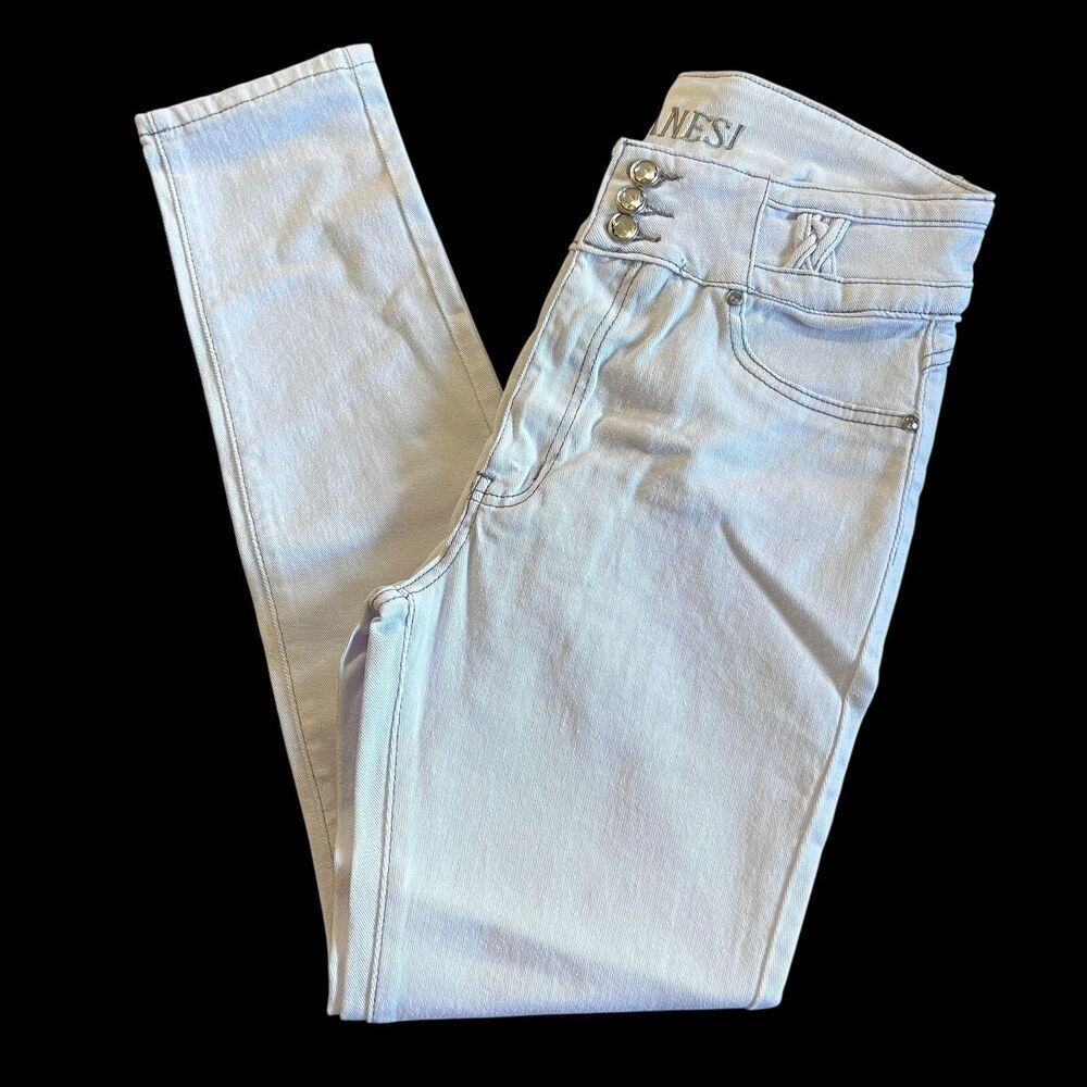 Danesi Jeans Butt Lifter White Denim High Waist Slim Fit Jeans Size 11